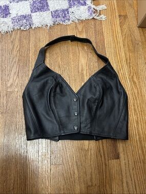 Vintage Park V Leather Halter Crop Top Vest